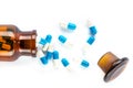 Blue capsules with bottle, healthcare and medicine Royalty Free Stock Photo