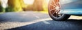 Blue car on asphalt road in summer Royalty Free Stock Photo