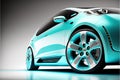 a blue car with a black top and silver rims is shown in this image, it is a rendering of a car with a black top and silver rim and