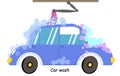 Blue car in bubbles. Auto Service washing, clean car. cute Vector illustration isolated Royalty Free Stock Photo