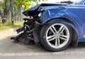 A blue car crashed accident. Car accident on the road. Car crash accident on street. Damaged vehicle. Car insurance concept. Royalty Free Stock Photo