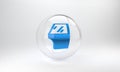 Blue Car door icon isolated on grey background. Glass circle button. 3D render illustration Royalty Free Stock Photo