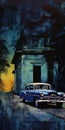 Blue Car By House: A Chiaroscuro Portrait In Maya