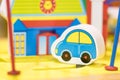 Blue Car and House Wooden Toy - Play set Educational toys for pr Royalty Free Stock Photo