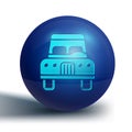 Blue Car icon isolated on white background. Front view. Blue circle button. Vector Royalty Free Stock Photo