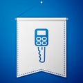 Blue Car key with remote icon isolated on blue background. Car key and alarm system. White pennant template. Vector Royalty Free Stock Photo