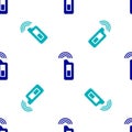 Blue Car key with remote icon isolated seamless pattern on white background. Car key and alarm system. Vector Royalty Free Stock Photo