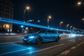 Blue car lights at night with long exposure Royalty Free Stock Photo