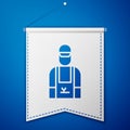 Blue Car mechanic icon isolated on blue background. Car repair and service. White pennant template. Vector Illustration
