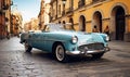 Blue Car Parked on a Cobbled Street Royalty Free Stock Photo