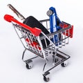 Blue car in shopping trolley