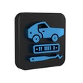 Blue Car theft icon isolated on transparent background. Black square button. Royalty Free Stock Photo