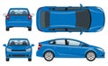 Blue car vector template side, front, back top view Royalty Free Stock Photo