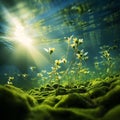 Blue carbon sinks. Natural carbon sinks capture emissions. Underwater plant role in carbon sequestration. Underwater forest carbon Royalty Free Stock Photo