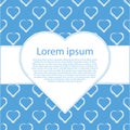 Blue card template with white hearts and text frame