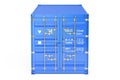 Blue cargo container, front view. 3D rendering Royalty Free Stock Photo