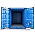 Blue cargo Container, open door, white background