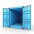 Blue cargo Container, open door, white background Royalty Free Stock Photo