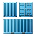 Blue Cargo Container Vector. Realistic Metal Classic Cargo Container. Freight Shipping Concept. Transportation Mock Up Royalty Free Stock Photo