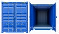 Blue cargo freight container, opened and closed Royalty Free Stock Photo