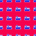 Blue Cargo ship with boxes delivery service icon isolated seamless pattern on red background. Delivery, transportation Royalty Free Stock Photo