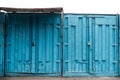 Blue cargo ship containers Royalty Free Stock Photo
