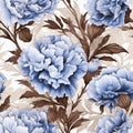 Luxurious Fabrics: Blue And Brown Carnations On White Background