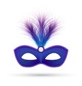 Blue carnival mask with fluffy feathers isolated on white Royalty Free Stock Photo