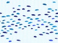 Blue school of fish swimming seamless pattern vector print. Royalty Free Stock Photo