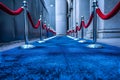 Blue carpet and red ropes create an elegant event or grand entrance. Concept Event Decor, Elegance,