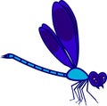 Blue cartoon adult dragonfly on white background