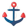 Blue cartoon anchor with red elements. Flat vector illustration isolated on white background Royalty Free Stock Photo