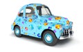 Blue cartoon car with flower print Royalty Free Stock Photo