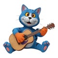 Blue cartoon cat playing guitar with orange hands Royalty Free Stock Photo