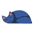 Blue cartoon cat sleeping peacefully. Calm pet nap, cozy domestic animal rest vector illustration