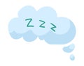 Blue cartoon cloud with green 'Zzz' text representing sleeping or snoring. Sleep concept and dream cloud, rest Royalty Free Stock Photo