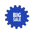 Blue cartoon gear with words `Big Sale`