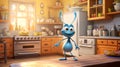 Cute Blue Bug On Kitchen Counter: Disney Animation Style Royalty Free Stock Photo