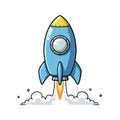 Blue Cartoon Rocket Launching into Space Royalty Free Stock Photo