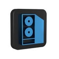 Blue Case of computer icon isolated on transparent background. Computer server. Workstation. Black square button.