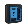 Blue Case of computer icon isolated on transparent background. Computer server. Workstation. Black square button.