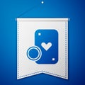 Blue Casino chip and playing cards icon isolated on blue background. Casino poker. White pennant template. Vector Royalty Free Stock Photo