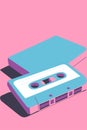 Blue cassettes tape vector illustration on pink background