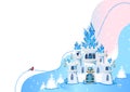 Fairy tale blue castle for a beautiful princess and prince with towers and blue crystals