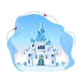 Fairy tale blue castle for a beautiful princess and prince with towers and blue crystals