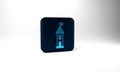 Blue Castle tower icon isolated on grey background. Fortress sign. Blue square button. 3d illustration 3D render Royalty Free Stock Photo