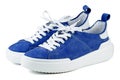 Blue casual suede shoes isolated on a white