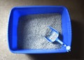 Blue cat litter box Royalty Free Stock Photo