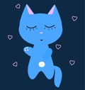 Blue cat is sleeping. White belly, pink paws. Funny kawaii kitten. Children s card. Cute cartoon vector character Royalty Free Stock Photo