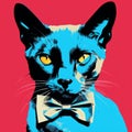 Colorful Siamese Cat With Bowtie In Andy Warhol Style